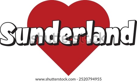 Sunderland city ​​text with red heart suitable for logo or design