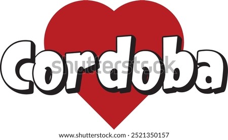 Cordoba city ​​text with red heart suitable for logo or design