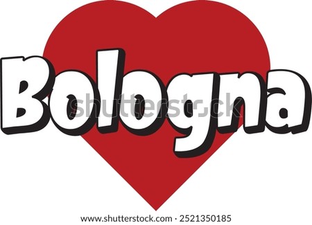 Bologna  city ​​text with red heart suitable for logo or design