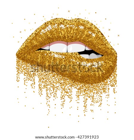 Download Vector Images Illustrations And Cliparts Abstract Gold Lips Open Mouth With Color Paint Flow Glitter Glossy Lips Biting Vector Illustration Hqvectors Com PSD Mockup Templates
