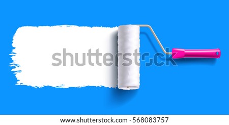 white color trail of the roller brush on colorful background for headers, banners and advertising