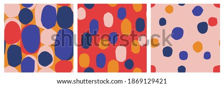Set of 3 modern abstract seamless patterns. Trendy cut out geometric shapes. Colorful, bold prints.