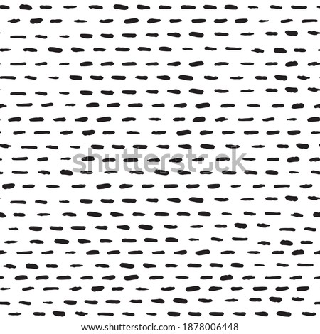 Hand drawn dashed line vector seamless pattern. Black brush strokes. Monochrome hand drawn stripes. 