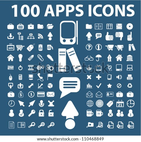 100 apps & mobile phone icons set, vector