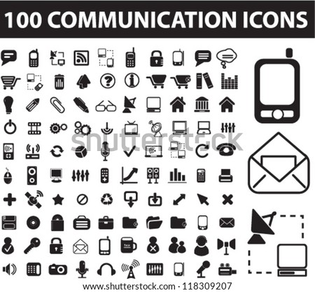 100 communication icons set, vector