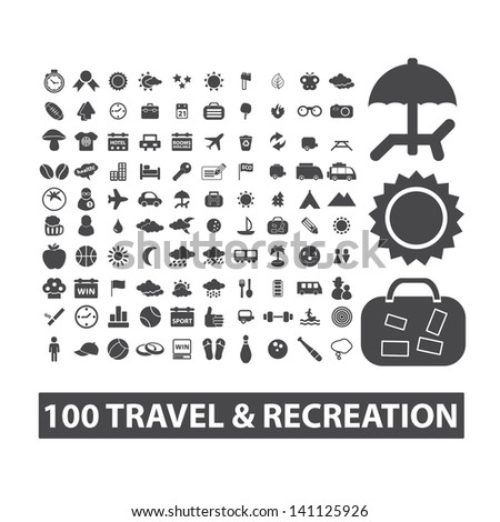 travel, vacation, recreation icons set, vector