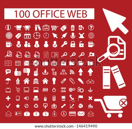 100 office web icons set, vector