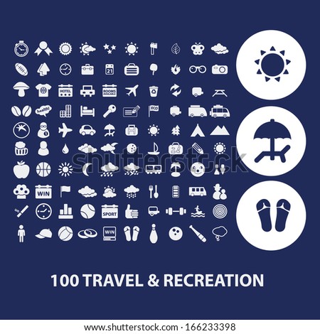 100 travel, tourism, recreation icons