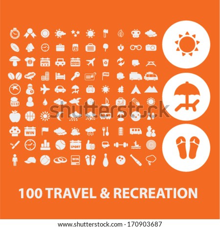 travel, recreation icons, signs set, vector