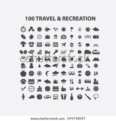 travel, recreation, vacation, summer tour icons set, vector