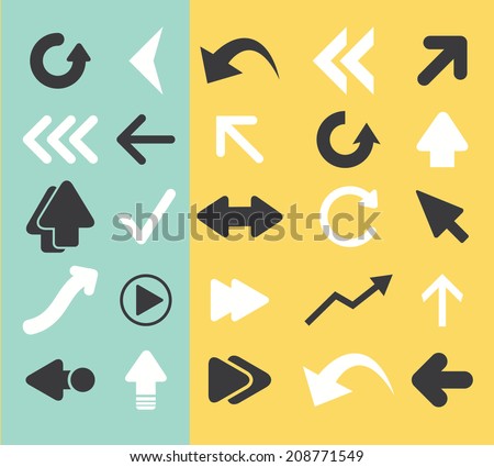 arrow, direction black flat icons, signs, symbols set, vector