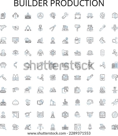 Builder production outline icons collection. Constructor, Fabricator, Manufacturer, Assembler, Producer, Carpentry, Craftsman vector illustration set. Artisan, Joiner, Craftsmanship linear signs