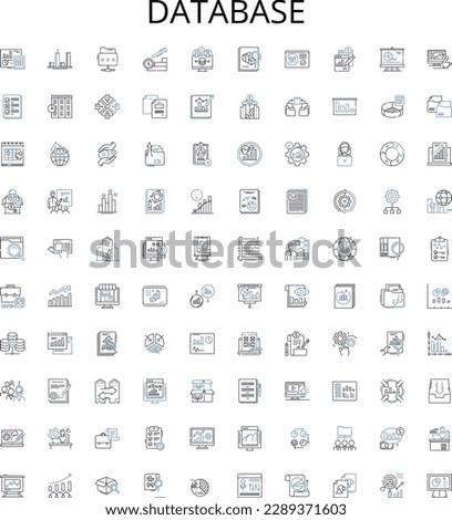 Database outline icons collection. Database, DBMS, RDBMS, SQL, Oracle, MongoDB, Cloud vector illustration set. Table, Index, Query linear signs