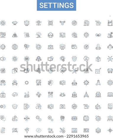 Settings outline icons collection. Options, Configuration, Parameters, Preference, Customize, Adjustment, Regulate vector illustration set. Tune, Adjust, Alter line signs