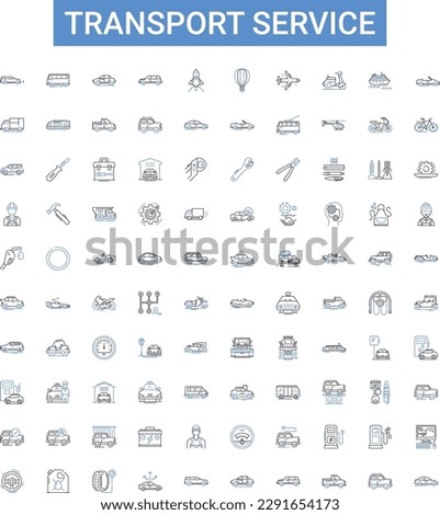 Transport service outline icons collection. Transportation, Shipping, Delivery, Courier, Logistics, Freight, Moving vector illustration set. Hauling, Cruise, Rail line signs
