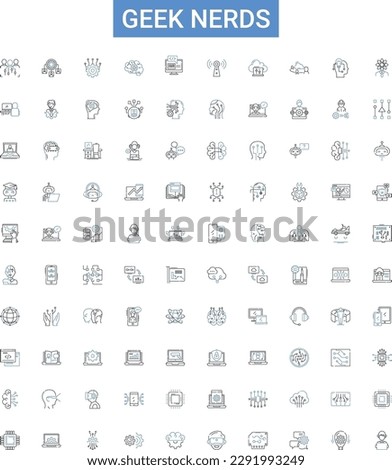 Geek nerds outline icons collection. Geeks, Nerds, Hackers, Gamers, Techies, Programmers, Computer-Enthusiasts vector illustration set. IT-Experts,Boffins,Code-Gurus line signs