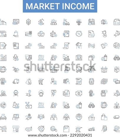 Market income outline icons collection. Income, Market, Earnings, Wages, Profits, Salaries, Remuneration vector illustration set. Returns, Revenues, Dividends line signs