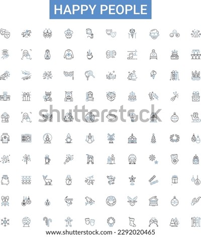 Happy people outline icons collection. Cheerful, Content, Joyful, Optimistic, Jubilant, Blissful, Exuberant vector illustration set. Gratified, Elated, Glad line signs
