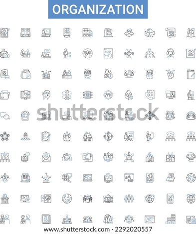 Organization outline icons collection. Organize, Structure, Entity, Group, Network, Order, Unit vector illustration set. Array, Council, Congregation line signs