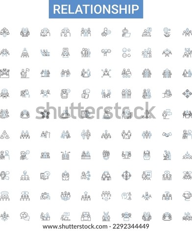 Relationship outline icons collection. Partnership, Friendship, Bonding, Alliance, Linkage, Connectivity, Interaction vector illustration set. Attachment, Interdependence, Rapport line signs