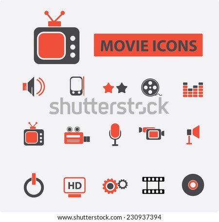 movie, cinema, player black icons, signs, illustrations set, vector