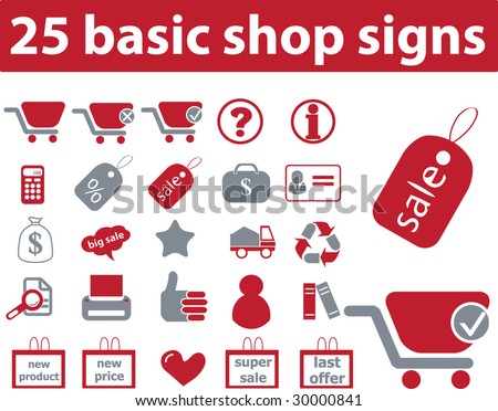 25 basic shop signs - red series