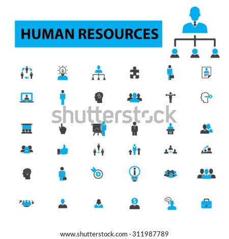 Human resources concept icons: management, business people, team, leadership, business meeting, presentation, business structure. Vector illustration.