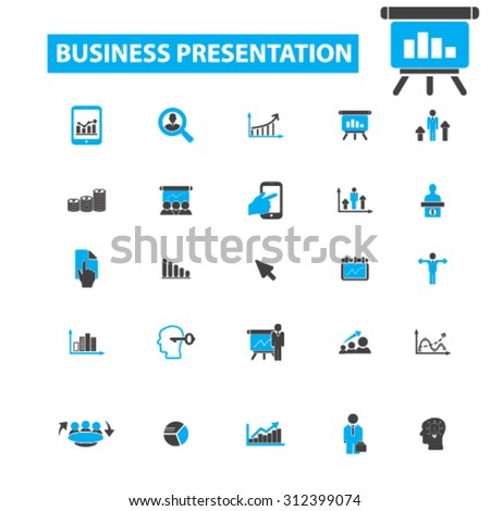Business presentation icons concept. Business meeting,  graphs, diagram chart, business conference,  business,  business training, lecture, presenter. Vector illustration set