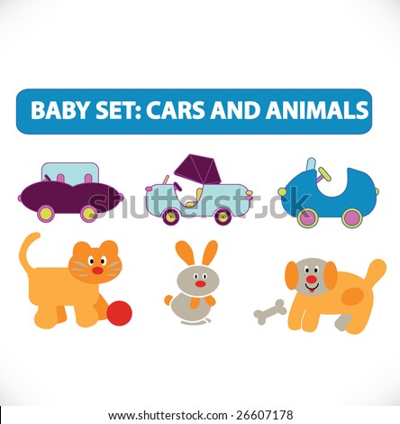 baby set: cars and animals - vector, easy edit