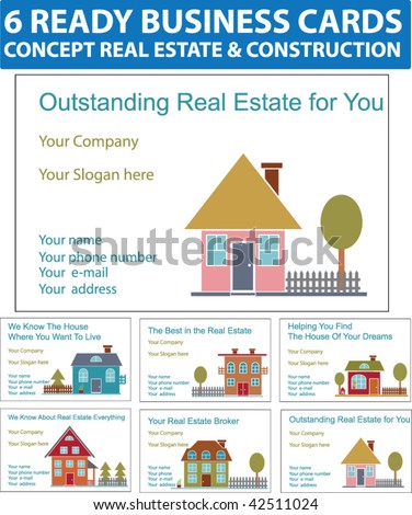 6 ready real estate business cards. vector