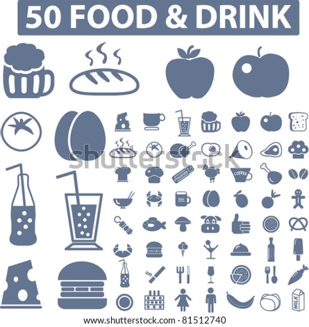 50 food & drink icons, signs, vector set