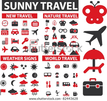 travel, recreation icons, signs, vector illustrations