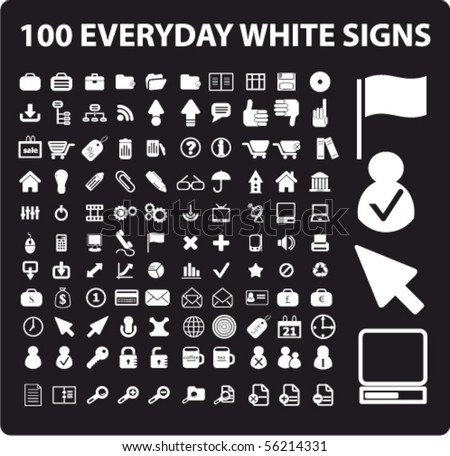 100 everyday white signs. vector