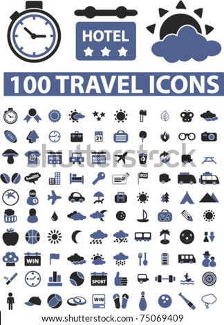 100 travel icons & signs, vector