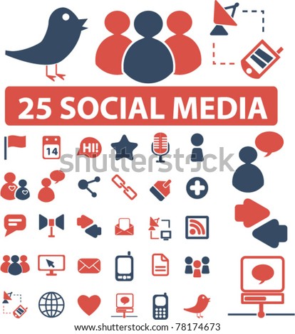 25 social media icons, signs, vector