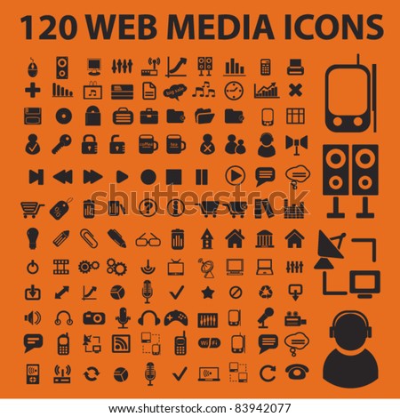 120 web media icons, signs, vector illustration