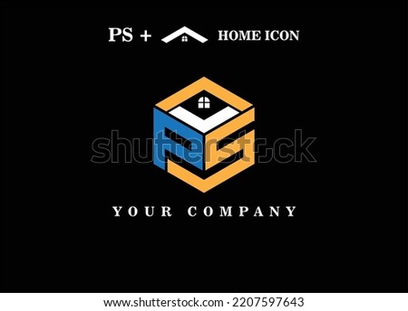 PS + Home polygon shape logo design icon illustrator vector file.