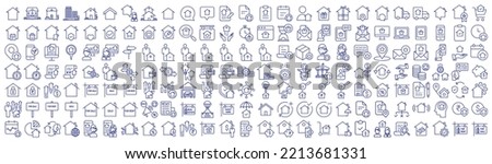 Collection of icons related to Real estate and property, including icons like property, house, Building, House and more. vector illustrations, Pixel Perfect
