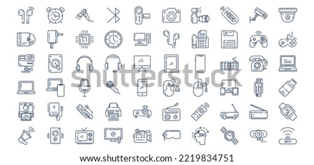 
Collection of icons related to Devices and gadgets, including icons like Alarm, Bluetooth, Camera, Chip and more. vector illustrations, Pixel Perfect set
