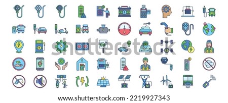 Collection of icons related to EV station, including icons like plug, Battery, Car and more. vector illustrations, Pixel Perfect set
