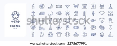 Collection of icons related to Colombia country and culture icon set 
