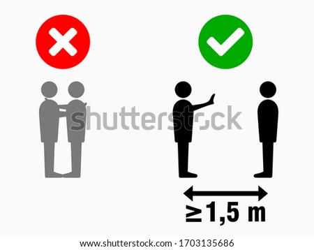 Social Distancing at least 1,5 Meters No Hugs Sign. Vector Image.