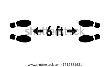 Social Distancing 6 ft or 6 Feet Keep Safe Distance Shoeprints Icon. Vector Image.