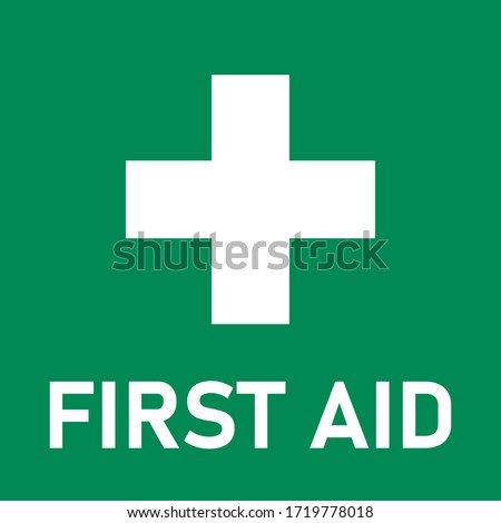 Green First Aid Kit Emergency Icon with Cross Symbol Sign. Vector Image.
