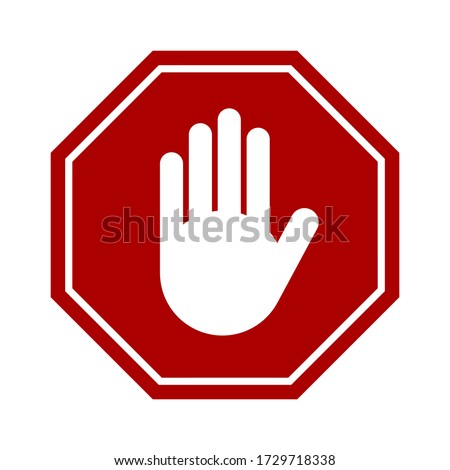 Red Stop Hand Block Octagon Sign or Adblock or Do Not Enter or Forbidden Icon. Vector Image.