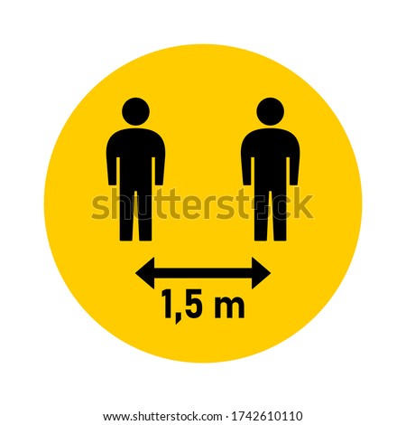 Social Distancing 1,5 m or 1,5 Metres Round Badge Icon. Vector Image. Stok fotoğraf © 