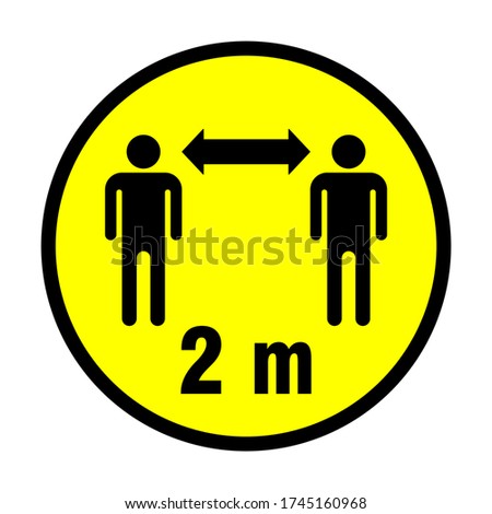 Keep Your Distance 2 m or 2 Metres Round Social Distancing Instruction Sticker Icon. Vector Image. Stok fotoğraf © 