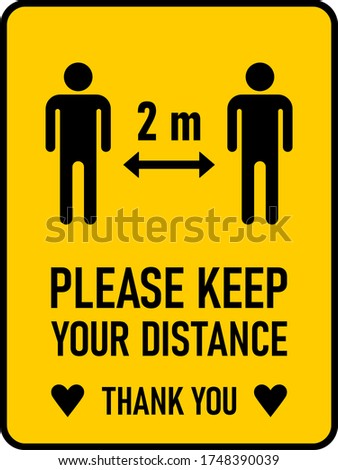 Please Keep Your Distance Thank You 2 m or 2 Metres Vertical Social Distancing Instruction Sign with an Aspect Ratio of 3:4 and Rounded Corners. Vector Image. Zdjęcia stock © 