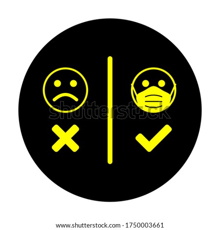 Round No Face Mask, No Entry Icon with Masked and Unmasked Faces. Vector Image.