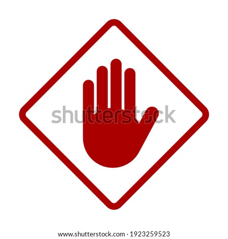 Red Stop Hand Palm Block Diamond-Shaped Sign or Adblock or Do Not Enter Icon. Vector Image.